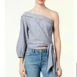 Free People Blue Striped One Shoulder Crop Top